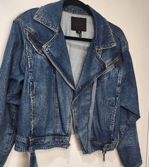 PAIGE Women's Dark Blue Denim Moto Jacket